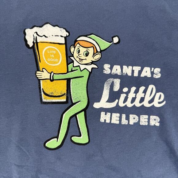 Mens LIFE IS GOOD Santa's Little Helper T-SHIRT Christmas ELF Funny Tee Size L - Picture 4 of 9